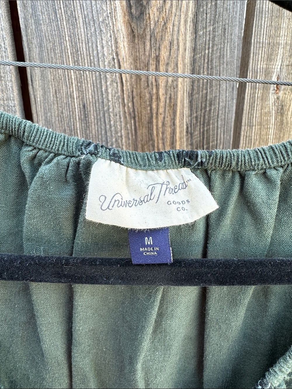 Universal Thread Olive Green Floral Tie-Front Midi Dress - Picture 2 of 4
